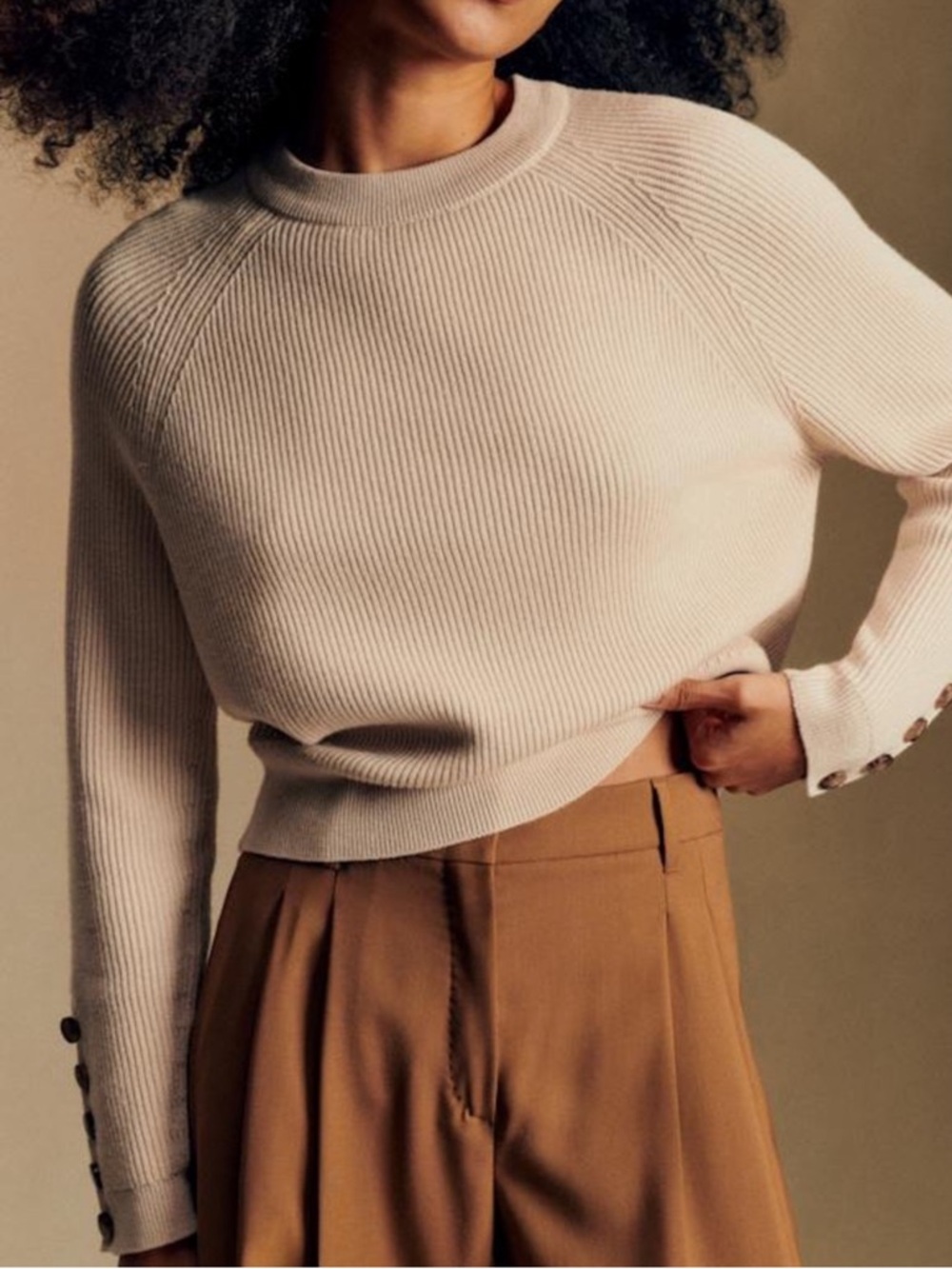 Sezane Naelle Knit Ribbed Sweater Jumper in Natural